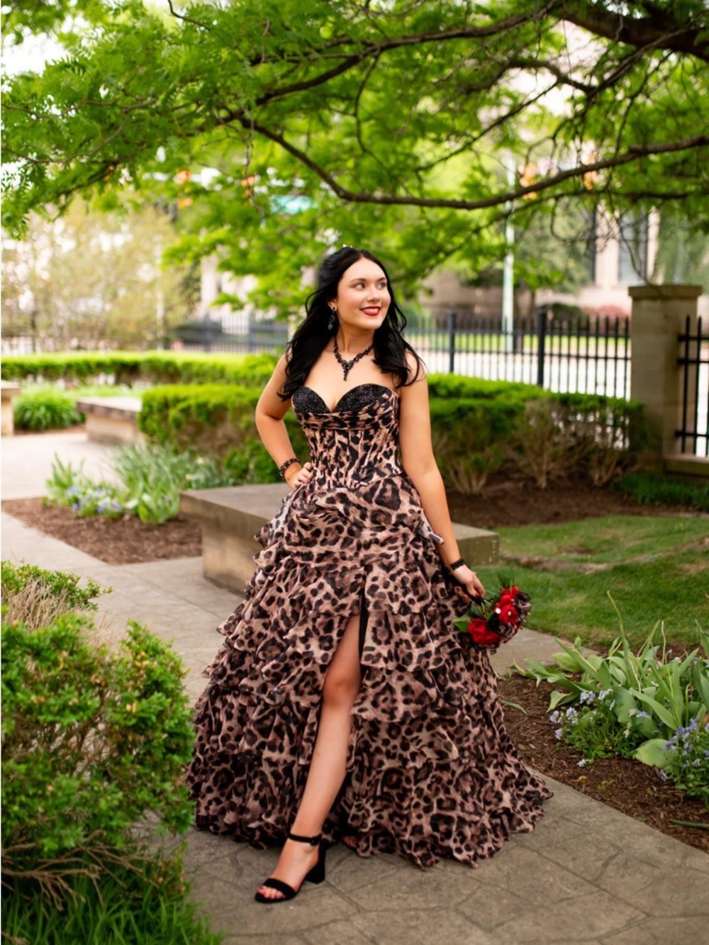 Leopard Print Strapless Prom Gown in Brown